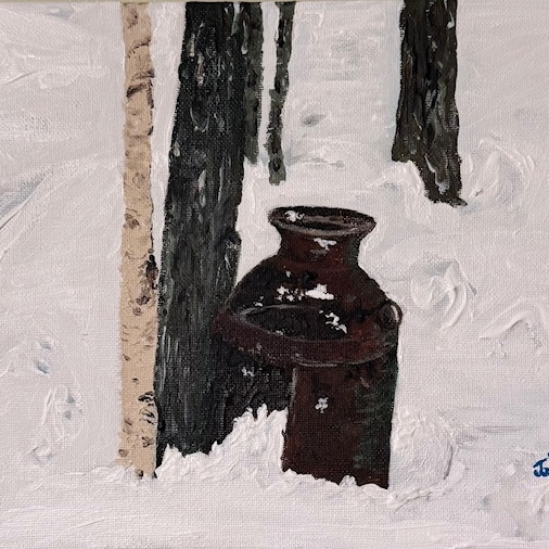 Rusting Milk can found on trail.
Acrylic on Canvas
8 x 10